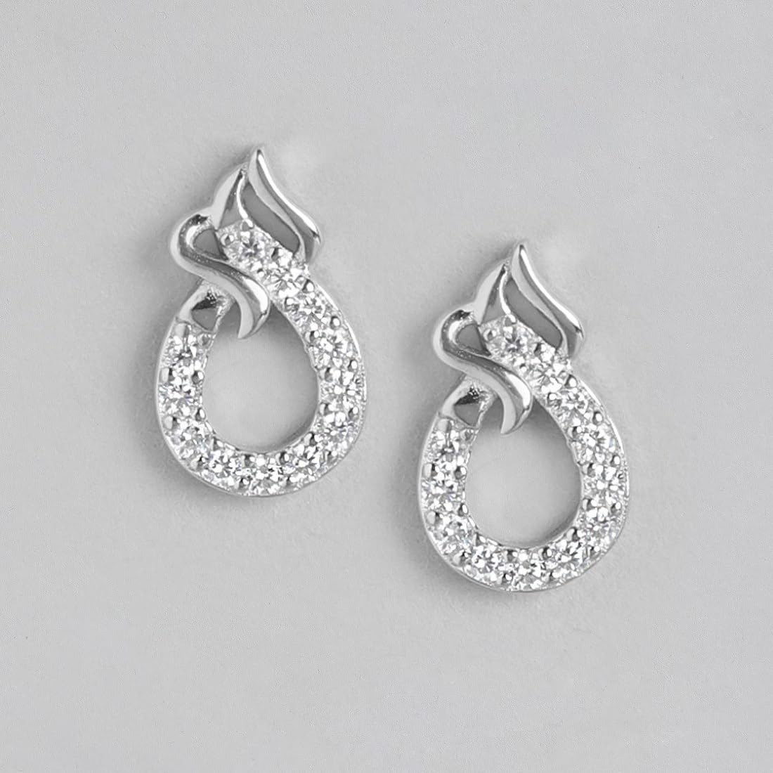 925 Silver CZ Stud Earrings Rhodium Plated Hallmark